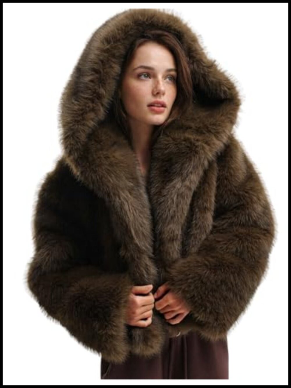 Faux Fur Hooded Coat Cropped Winter Jacket for Women